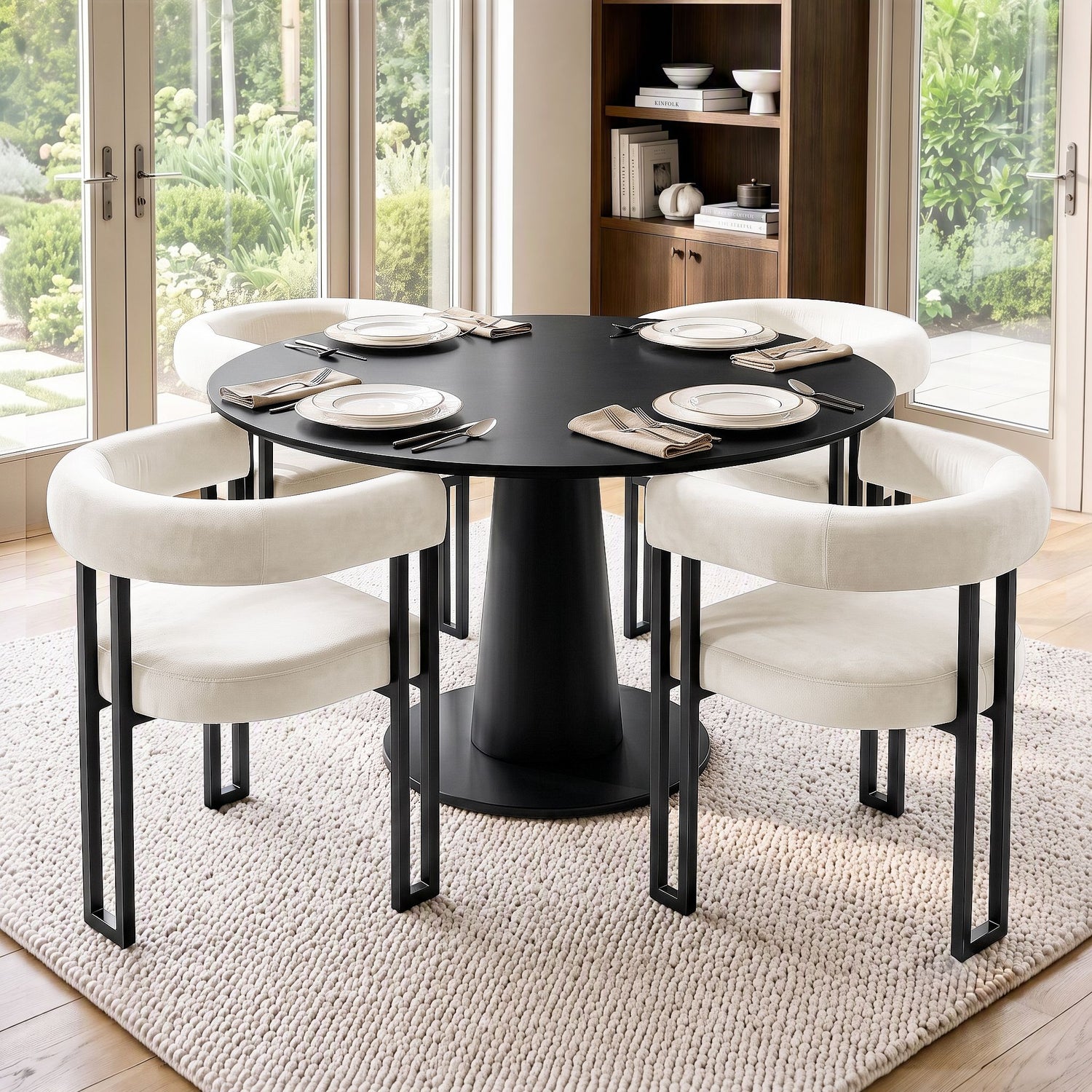 Artiss Dining Chairs Set of 4 Velvet Upholstered Barrel Chairs with Curved Armrests &amp; Back Beige