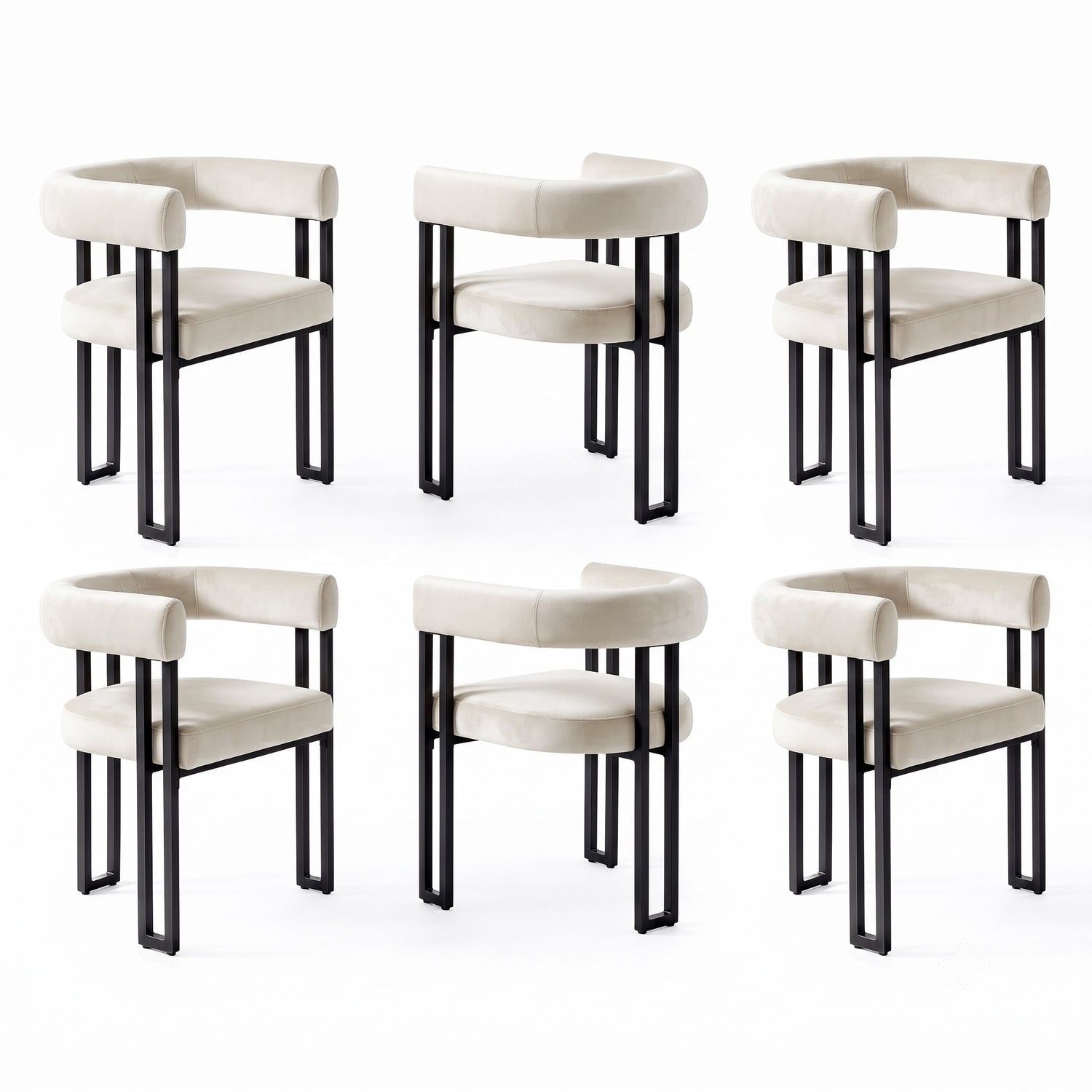 Artiss Dining Chairs Set of 6 Velvet Upholstered Barrel Chairs with Curved Armrests &amp; Back Beige