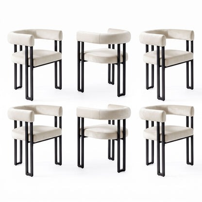 Artiss Dining Chairs Set of 6 Velvet Upholstered Barrel Chairs with Curved Armrests &amp; Back Beige