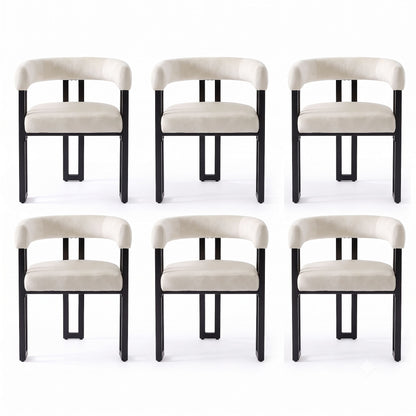 Artiss Dining Chairs Set of 6 Velvet Upholstered Barrel Chairs with Curved Armrests &amp; Back Beige