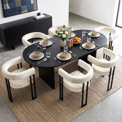 Artiss Dining Chairs Set of 6 Velvet Upholstered Barrel Chairs with Curved Armrests &amp; Back Beige