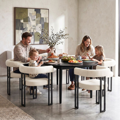 Artiss Dining Chairs Set of 6 Velvet Upholstered Barrel Chairs with Curved Armrests &amp; Back Beige
