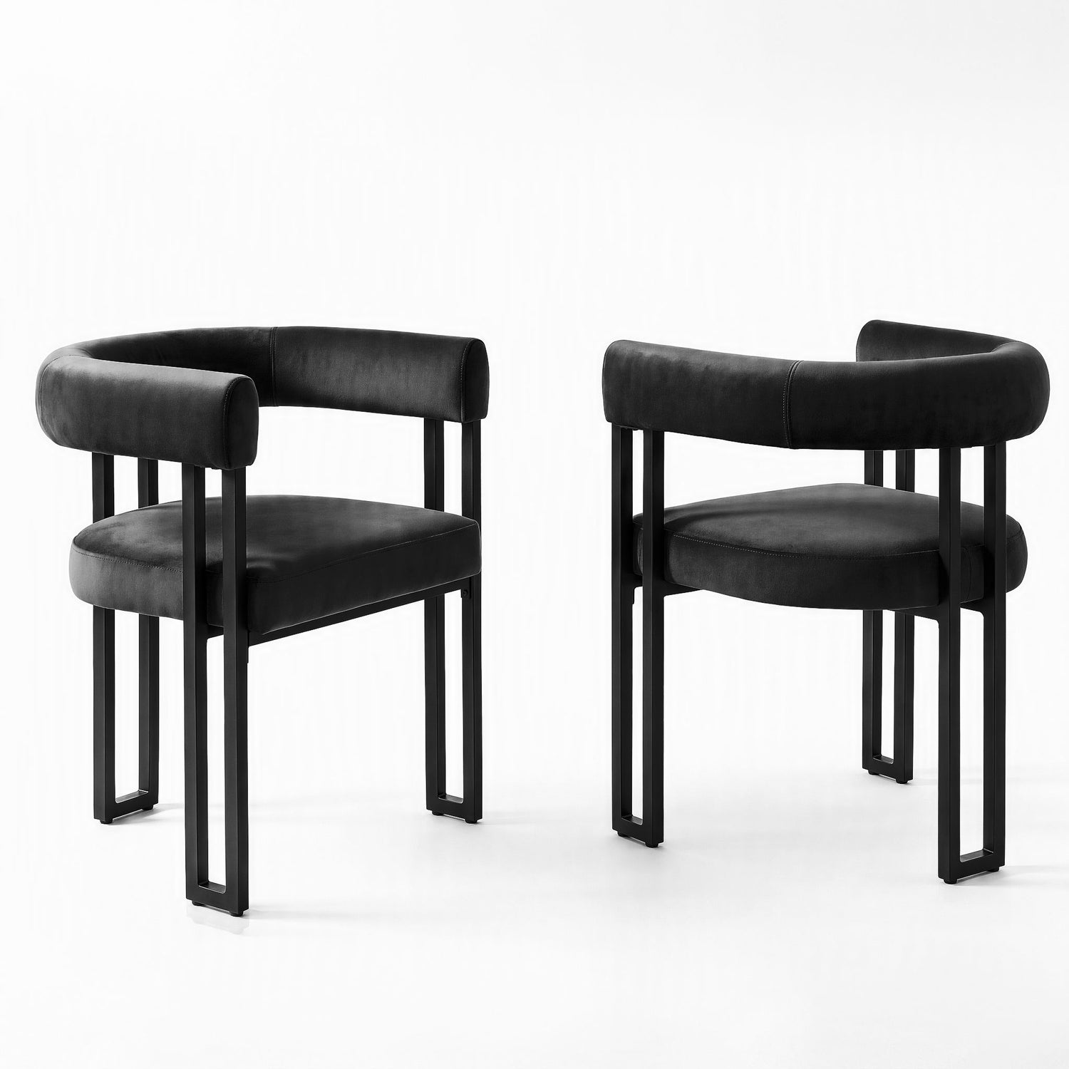 Artiss Dining Chairs Set of 2 Velvet Upholstered Barrel Chairs with Curved Armrests &amp; Back Black