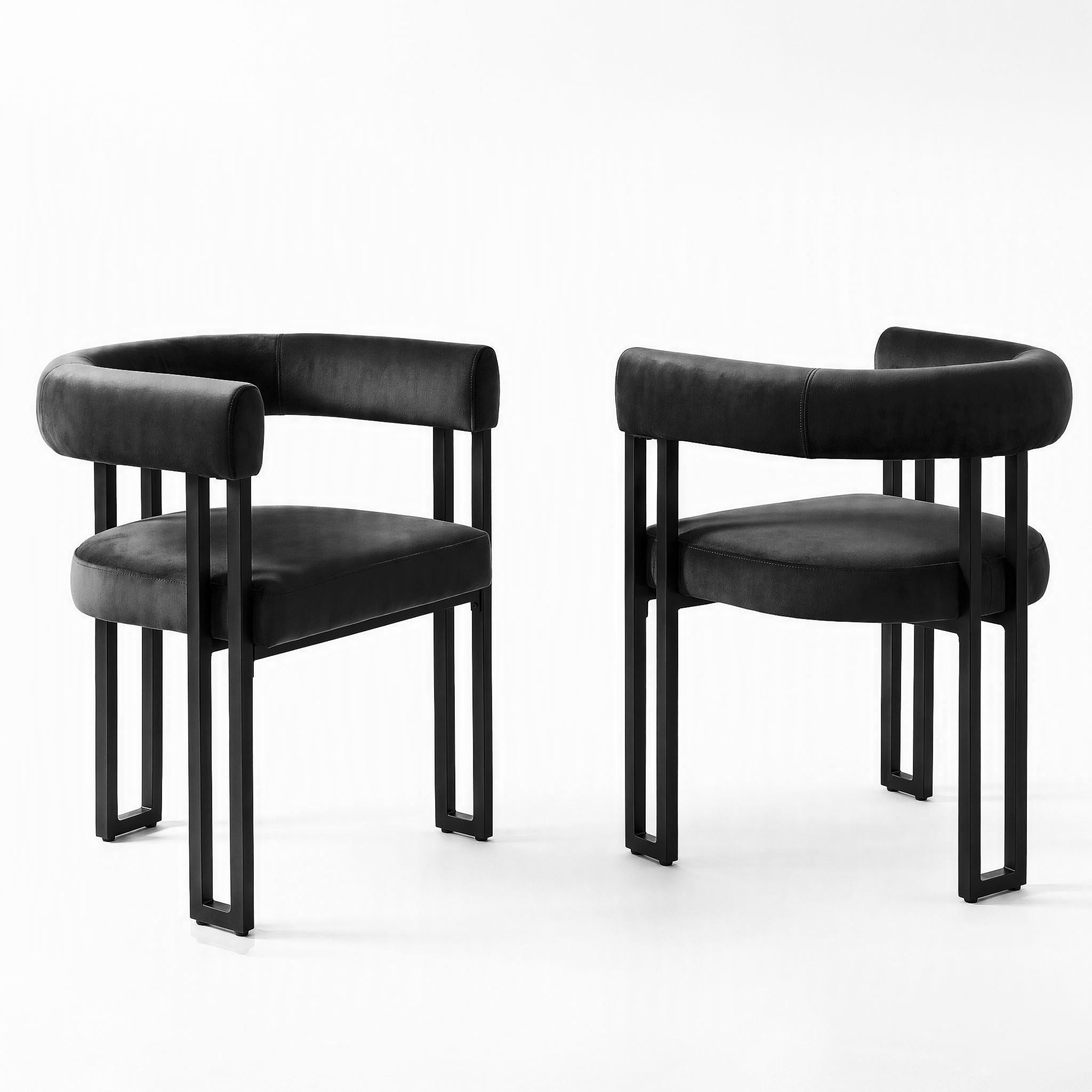 Artiss Dining Chairs Set of 2 Velvet Upholstered Barrel Chairs with Curved Armrests &amp; Back Black