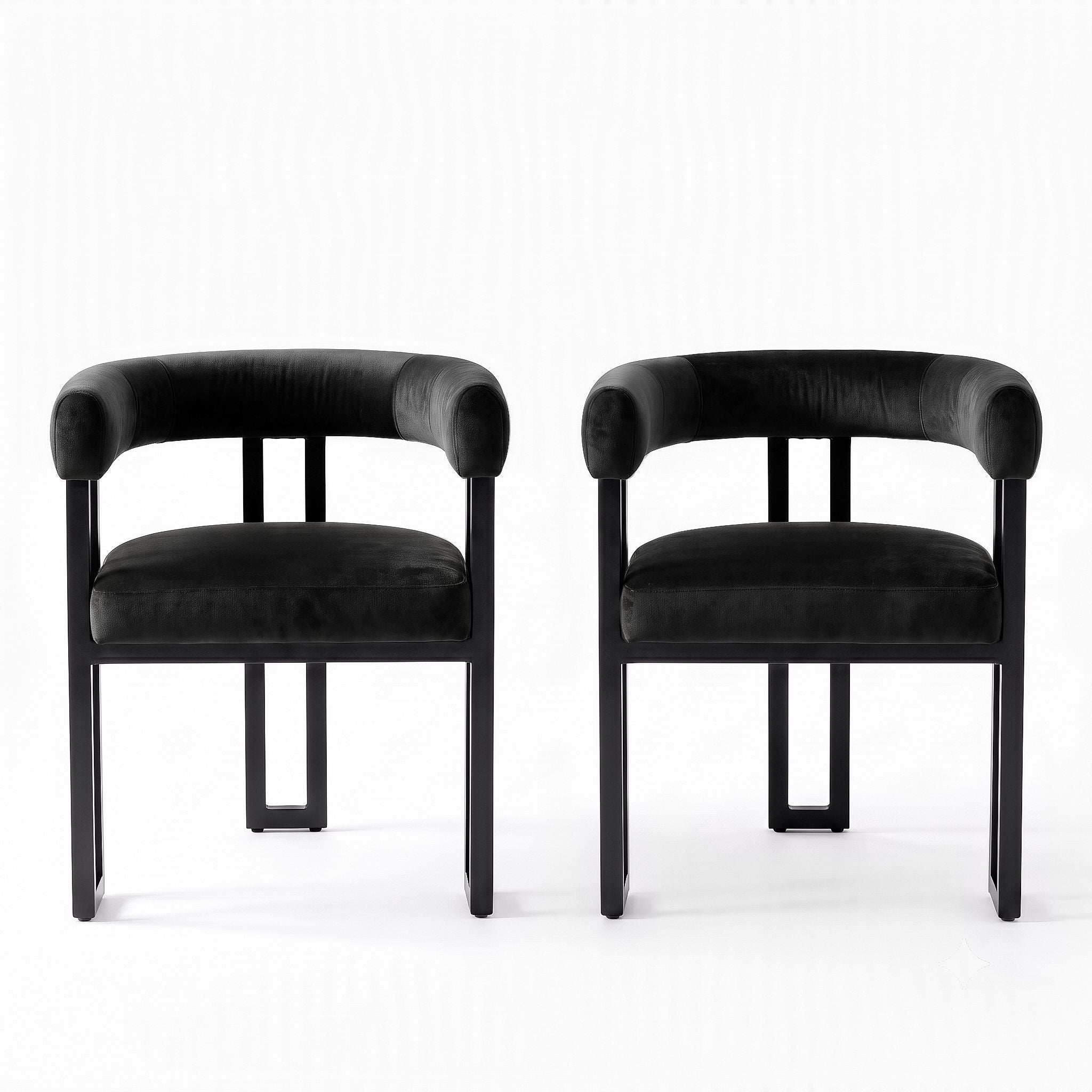 Artiss Dining Chairs Set of 2 Velvet Upholstered Barrel Chairs with Curved Armrests &amp; Back Black