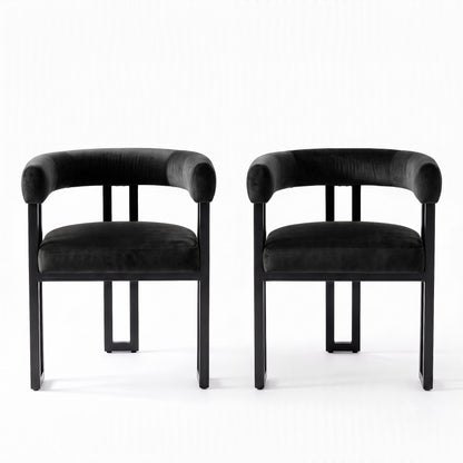 Artiss Dining Chairs Set of 2 Velvet Upholstered Barrel Chairs with Curved Armrests &amp; Back Black