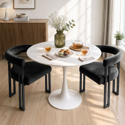 Artiss Dining Chairs Set of 2 Velvet Upholstered Barrel Chairs with Curved Armrests &amp; Back Black