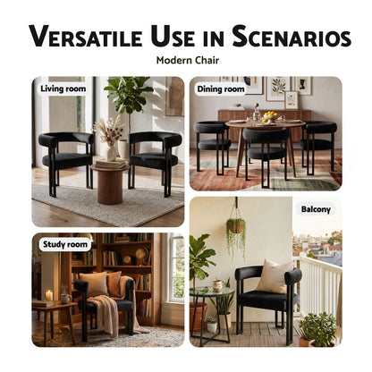 Artiss Dining Chairs Set of 2 Velvet Upholstered Barrel Chairs with Curved Armrests &amp; Back Black