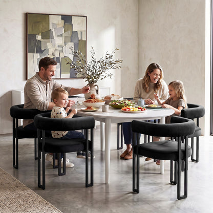 Artiss Dining Chairs Set of 2 Velvet Upholstered Barrel Chairs with Curved Armrests &amp; Back Black