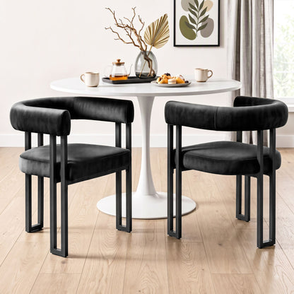Artiss Dining Chairs Set of 2 Velvet Upholstered Barrel Chairs with Curved Armrests &amp; Back Black
