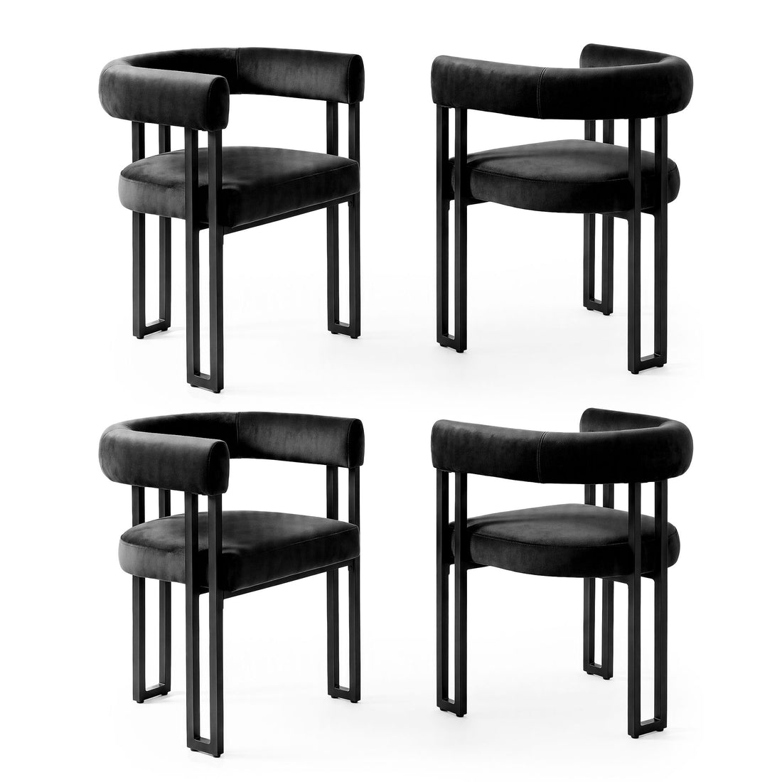 Artiss Dining Chairs Set of 4 Velvet Upholstered Barrel Chairs with Curved Armrests &amp; Back Black-Furniture > Dining > Kitchen &amp; Dining Chairs-PEROZ Accessories