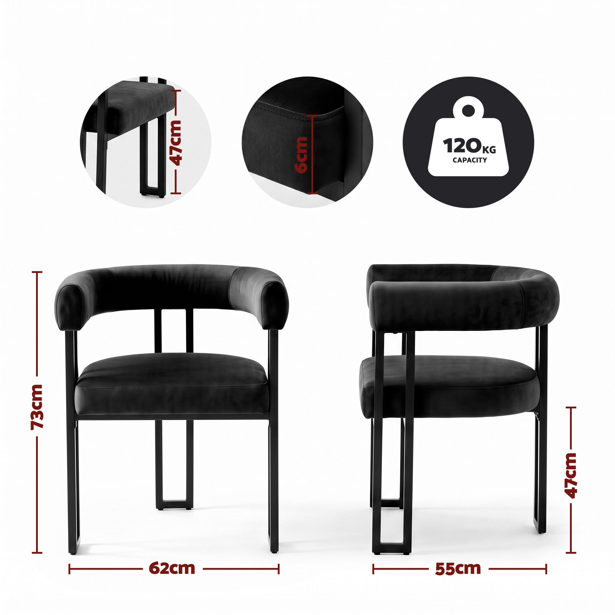Artiss Dining Chairs Set of 4 Velvet Upholstered Barrel Chairs with Curved Armrests &amp; Back Black
