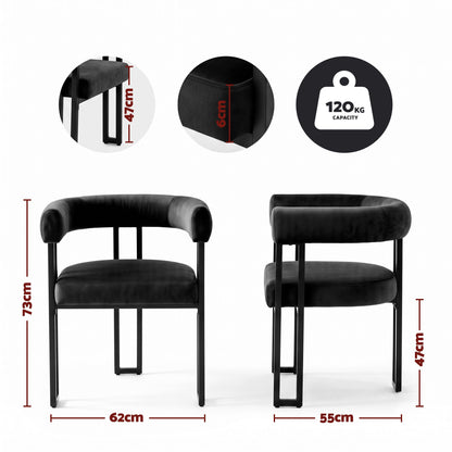 Artiss Dining Chairs Set of 4 Velvet Upholstered Barrel Chairs with Curved Armrests &amp; Back Black