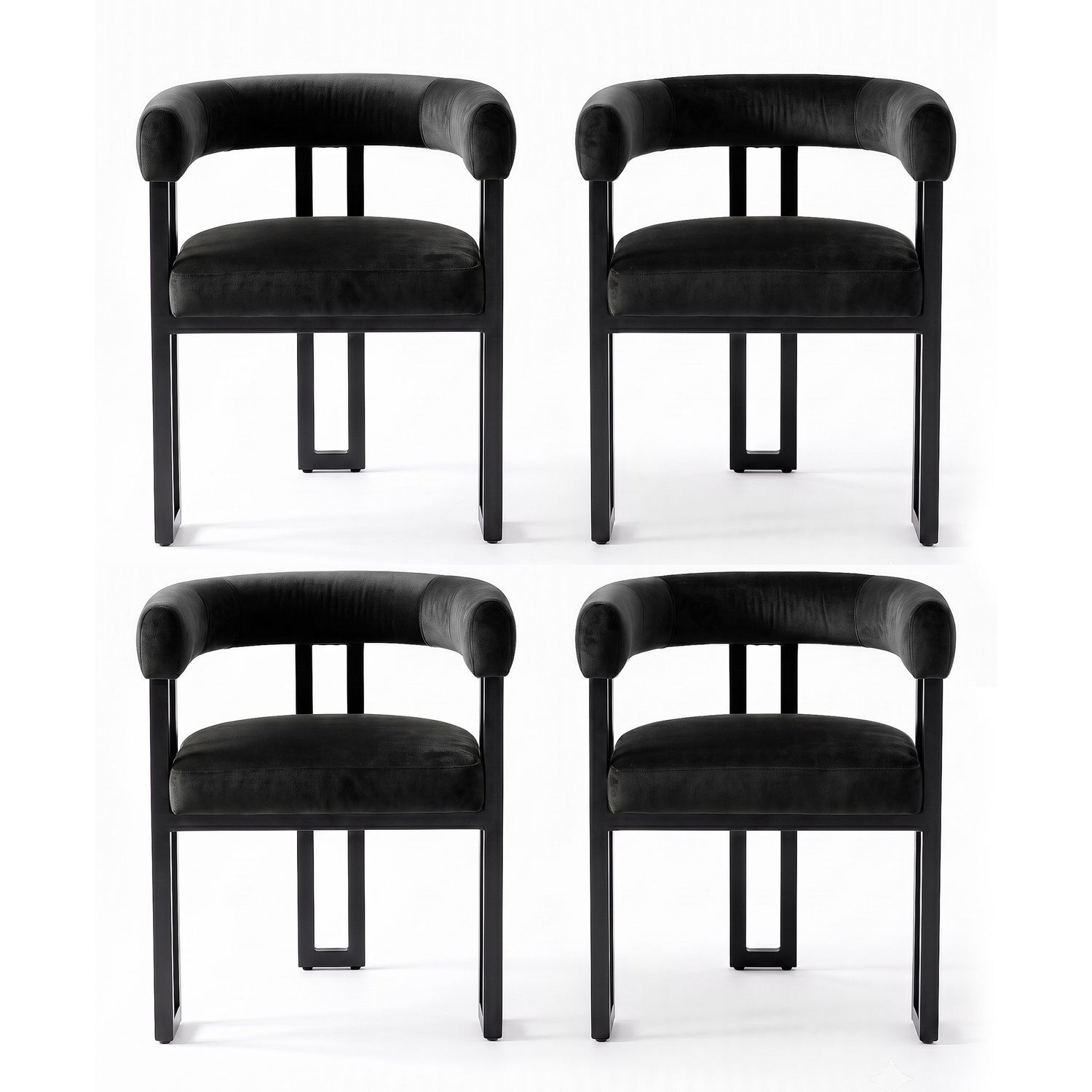 Artiss Dining Chairs Set of 4 Velvet Upholstered Barrel Chairs with Curved Armrests &amp; Back Black