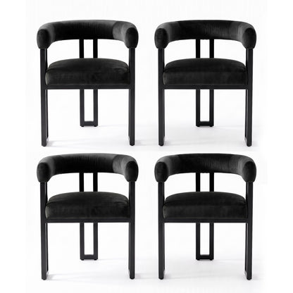 Artiss Dining Chairs Set of 4 Velvet Upholstered Barrel Chairs with Curved Armrests &amp; Back Black