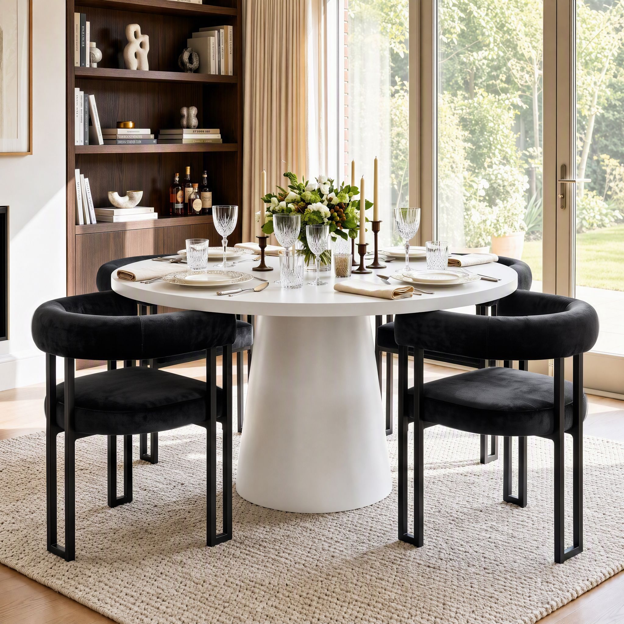 Artiss Dining Chairs Set of 4 Velvet Upholstered Barrel Chairs with Curved Armrests &amp; Back Black