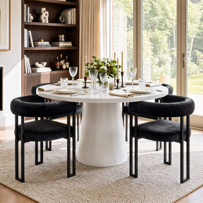 Artiss Dining Chairs Set of 4 Velvet Upholstered Barrel Chairs with Curved Armrests &amp; Back Black