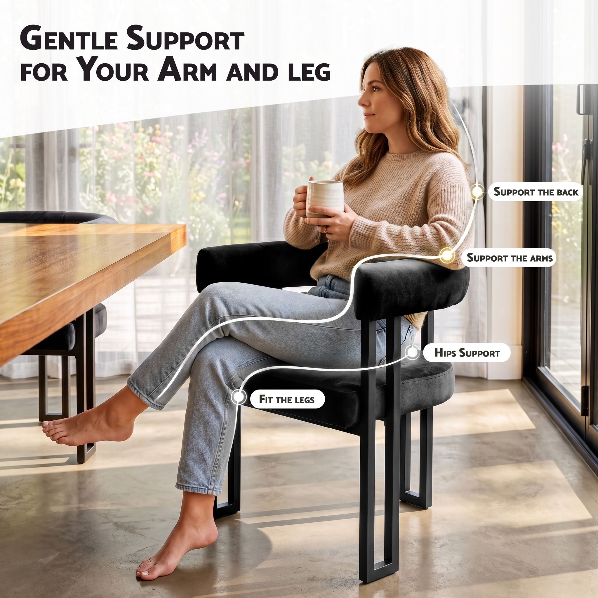 Artiss Dining Chairs Set of 4 Velvet Upholstered Barrel Chairs with Curved Armrests &amp; Back Black