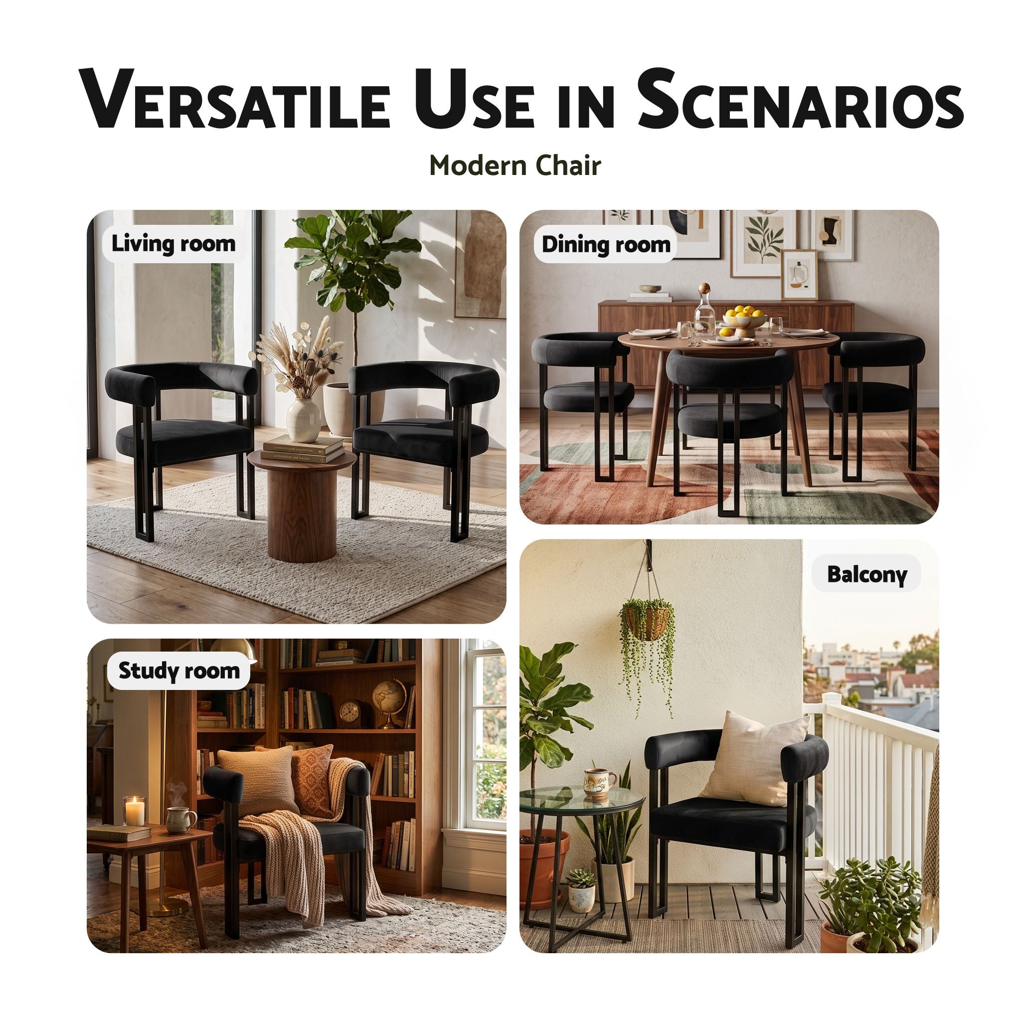 Artiss Dining Chairs Set of 4 Velvet Upholstered Barrel Chairs with Curved Armrests &amp; Back Black