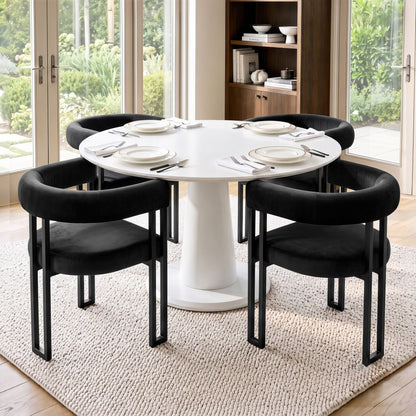 Artiss Dining Chairs Set of 4 Velvet Upholstered Barrel Chairs with Curved Armrests &amp; Back Black