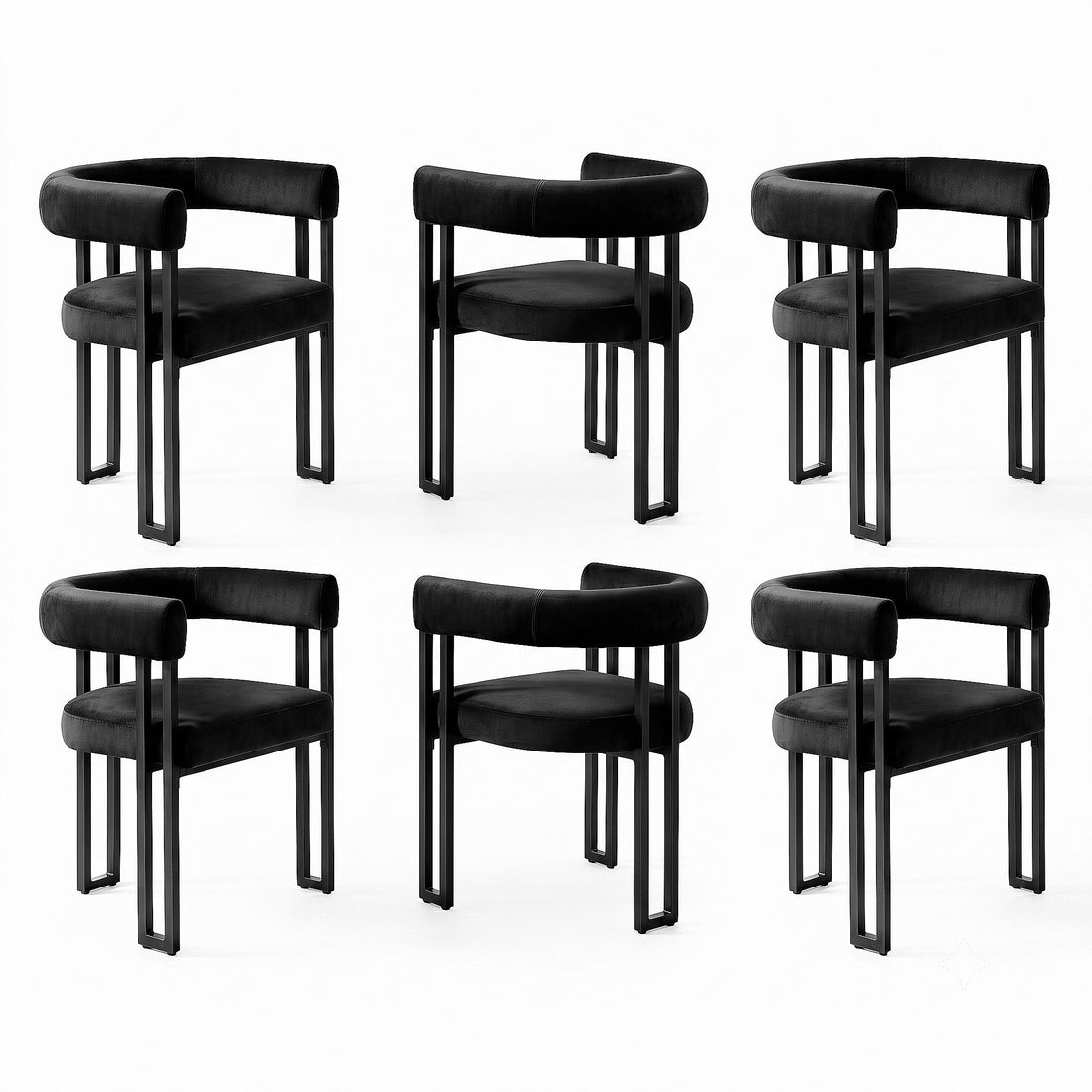 Artiss Dining Chairs Set of 6 Velvet Upholstered Barrel Chairs with Curved Armrests &amp; Back Black-Furniture > Dining > Kitchen &amp; Dining Chairs-PEROZ Accessories