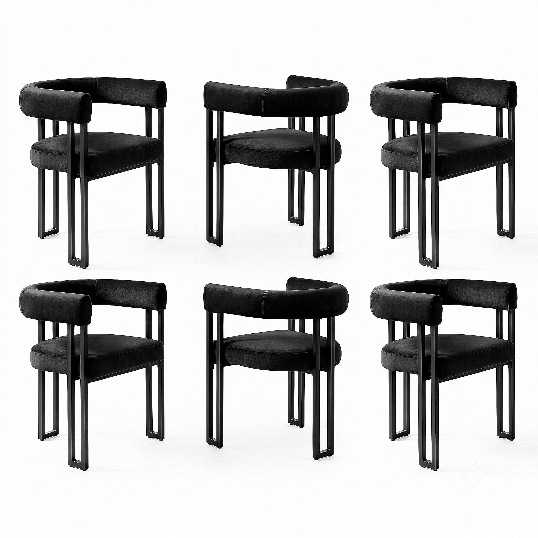 Artiss Dining Chairs Set of 6 Velvet Upholstered Barrel Chairs with Curved Armrests &amp; Back Black