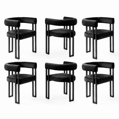 Artiss Dining Chairs Set of 6 Velvet Upholstered Barrel Chairs with Curved Armrests &amp; Back Black