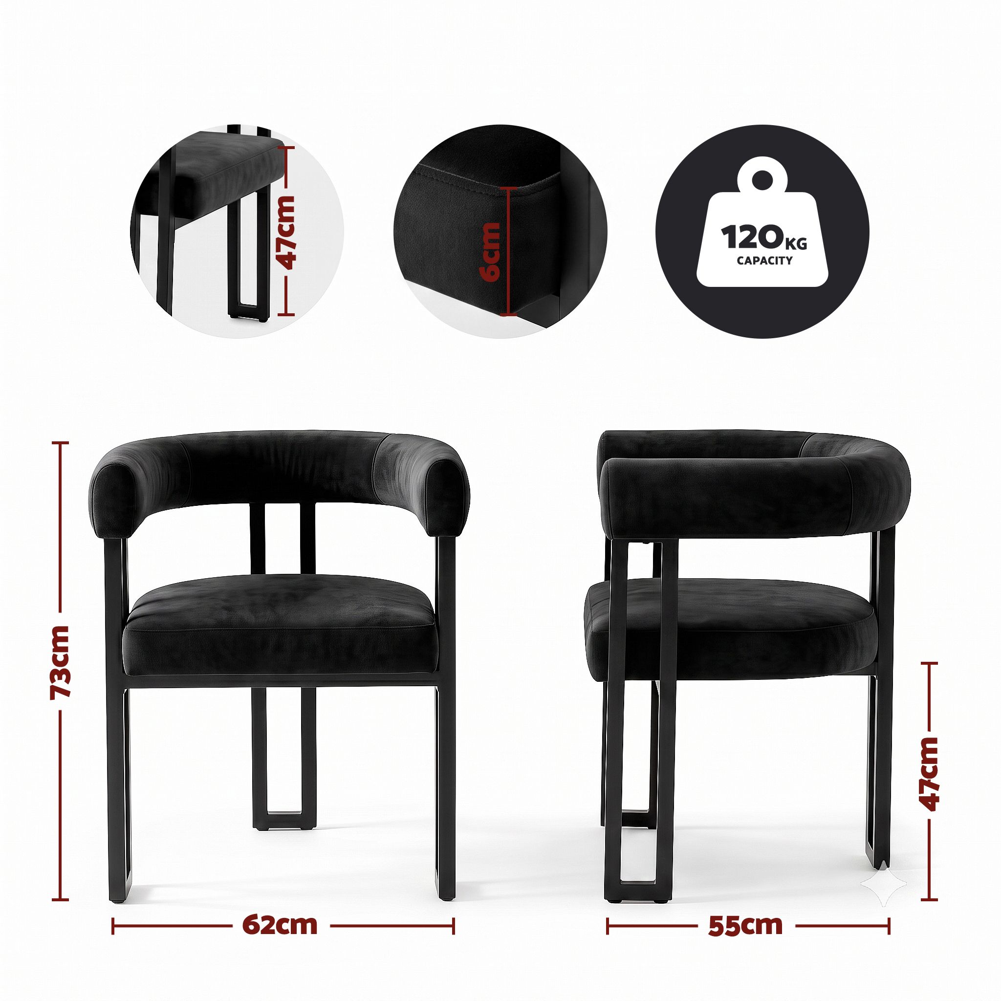 Artiss Dining Chairs Set of 6 Velvet Upholstered Barrel Chairs with Curved Armrests &amp; Back Black