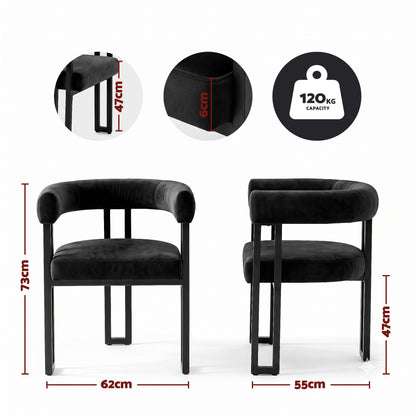 Artiss Dining Chairs Set of 6 Velvet Upholstered Barrel Chairs with Curved Armrests &amp; Back Black