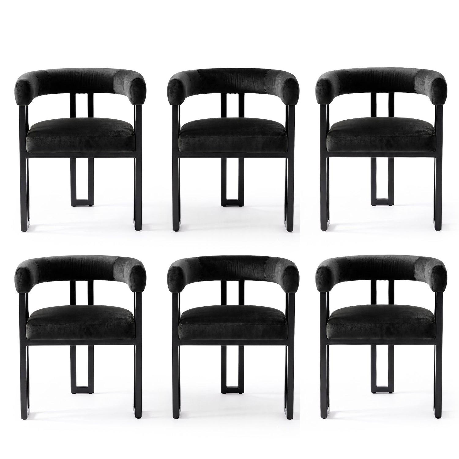 Artiss Dining Chairs Set of 6 Velvet Upholstered Barrel Chairs with Curved Armrests &amp; Back Black