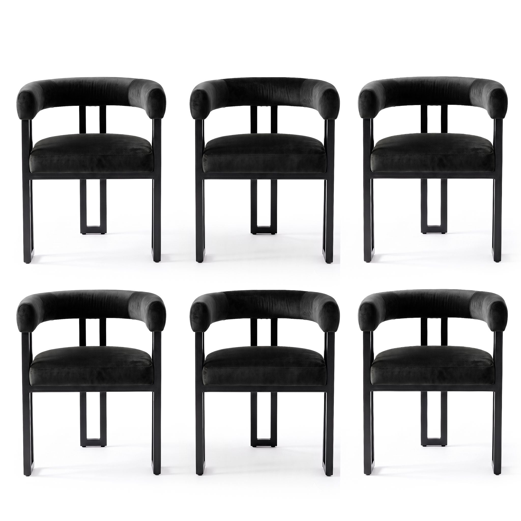 Artiss Dining Chairs Set of 6 Velvet Upholstered Barrel Chairs with Curved Armrests &amp; Back Black