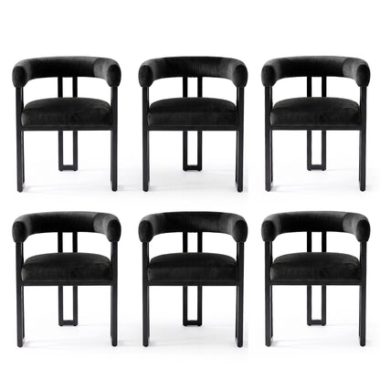 Artiss Dining Chairs Set of 6 Velvet Upholstered Barrel Chairs with Curved Armrests &amp; Back Black