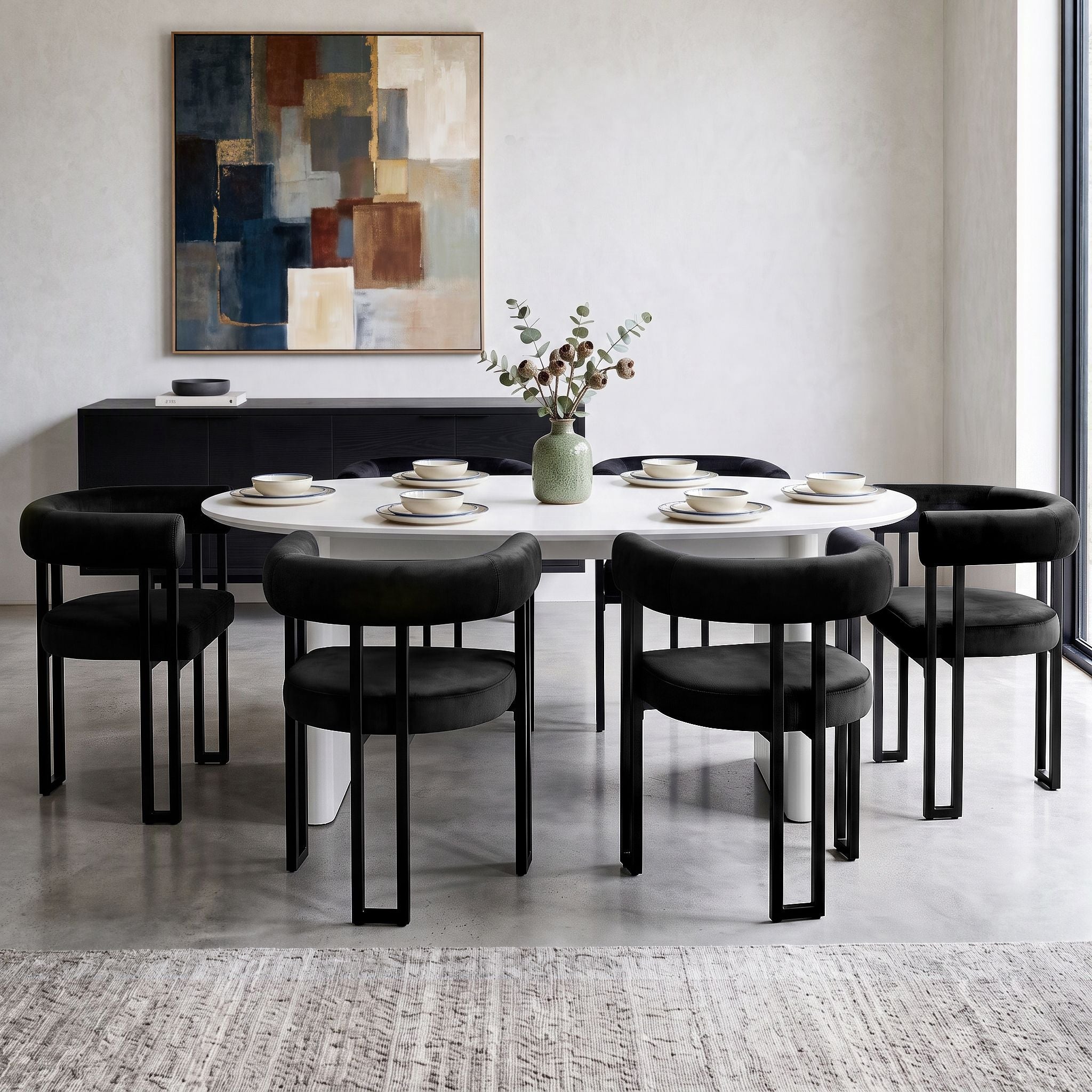 Artiss Dining Chairs Set of 6 Velvet Upholstered Barrel Chairs with Curved Armrests &amp; Back Black