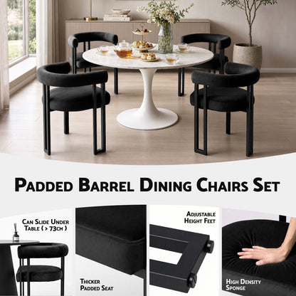 Artiss Dining Chairs Set of 6 Velvet Upholstered Barrel Chairs with Curved Armrests &amp; Back Black