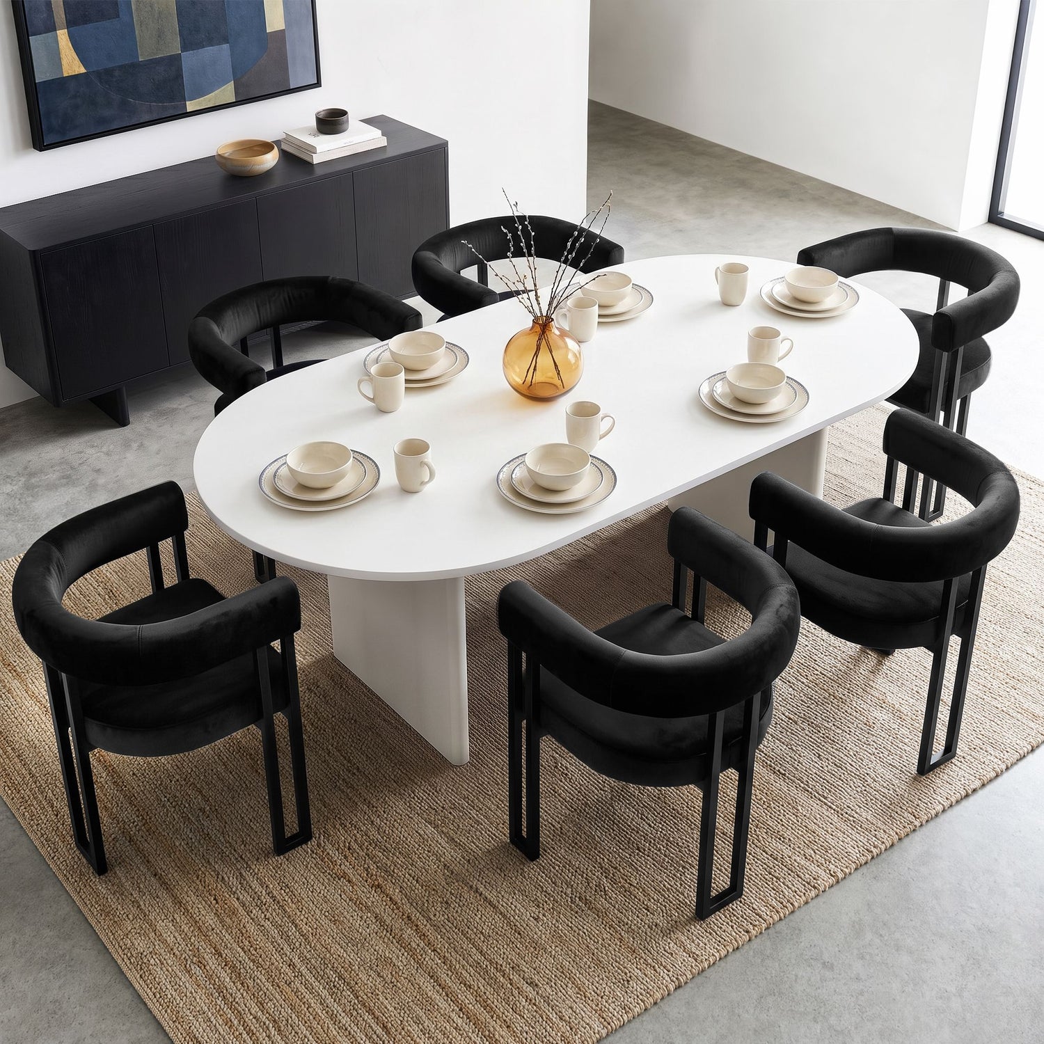 Artiss Dining Chairs Set of 6 Velvet Upholstered Barrel Chairs with Curved Armrests &amp; Back Black