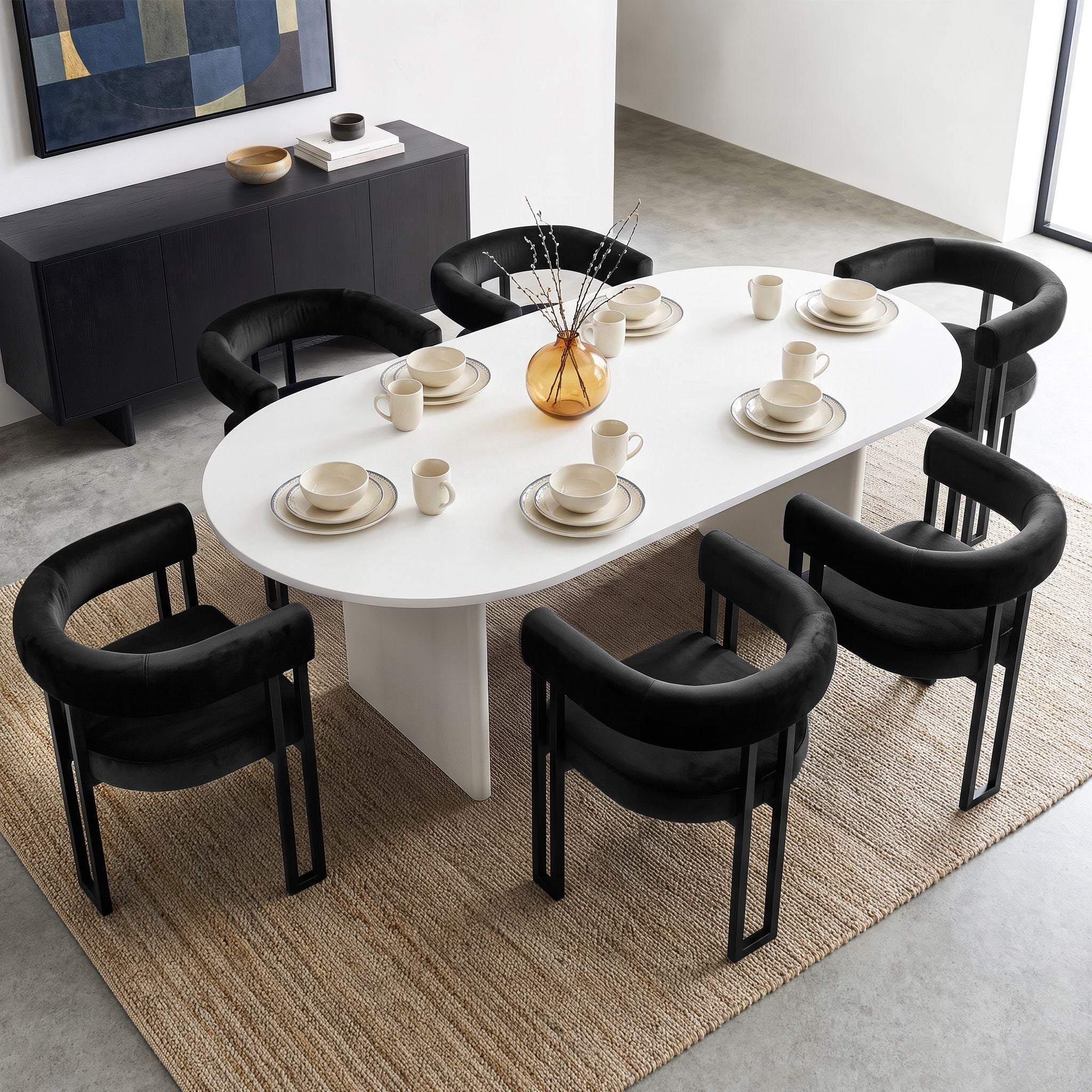 Artiss Dining Chairs Set of 6 Velvet Upholstered Barrel Chairs with Curved Armrests &amp; Back Black