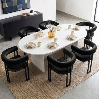 Artiss Dining Chairs Set of 6 Velvet Upholstered Barrel Chairs with Curved Armrests &amp; Back Black