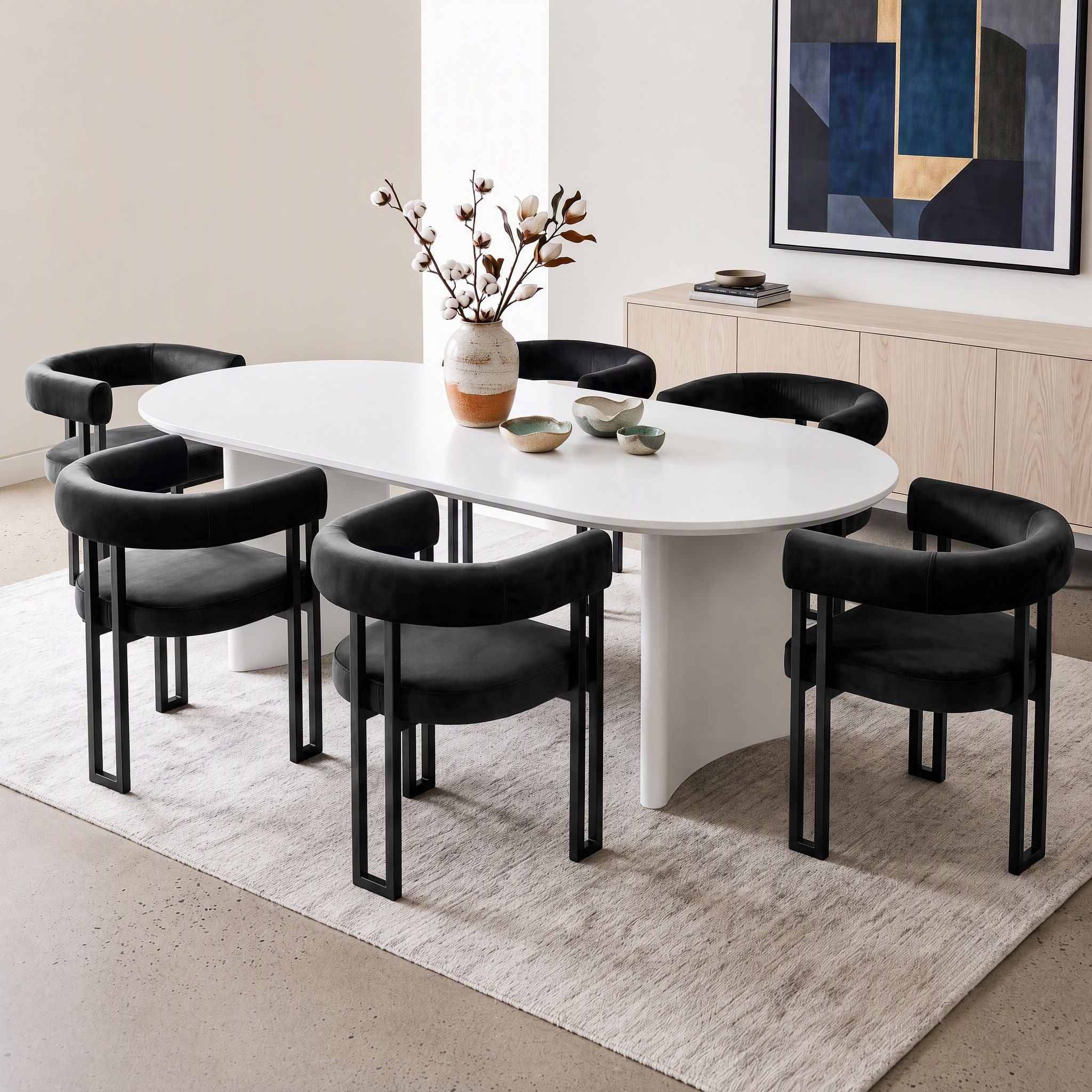 Artiss Dining Chairs Set of 6 Velvet Upholstered Barrel Chairs with Curved Armrests &amp; Back Black