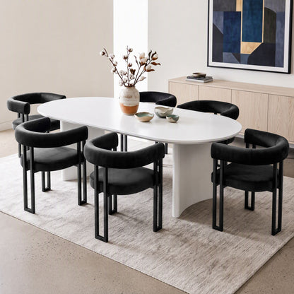 Artiss Dining Chairs Set of 6 Velvet Upholstered Barrel Chairs with Curved Armrests &amp; Back Black