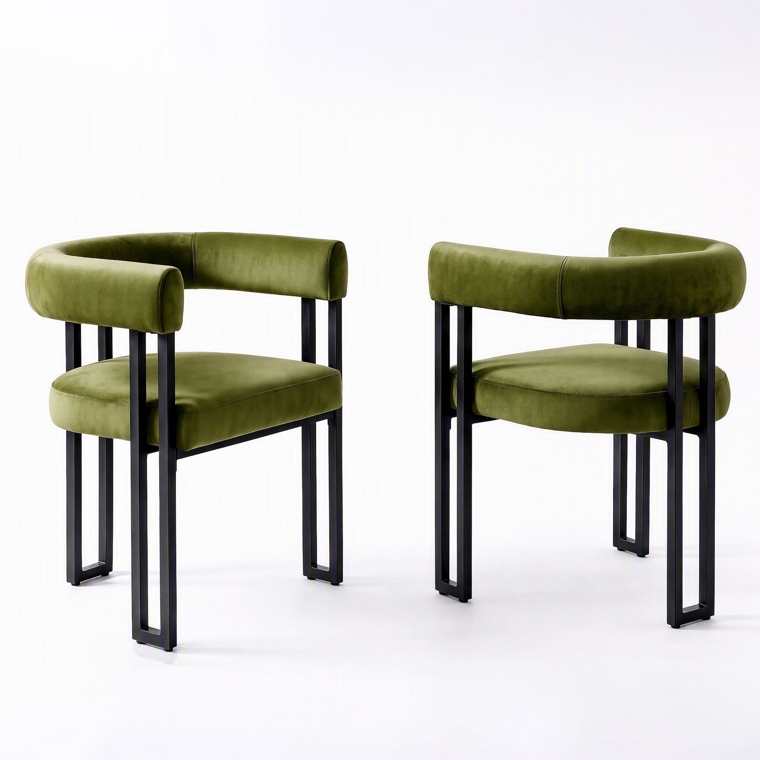 Artiss Dining Chairs Set of 2 Velvet Upholstered Barrel Chairs with Curved Armrests &amp; Back Green