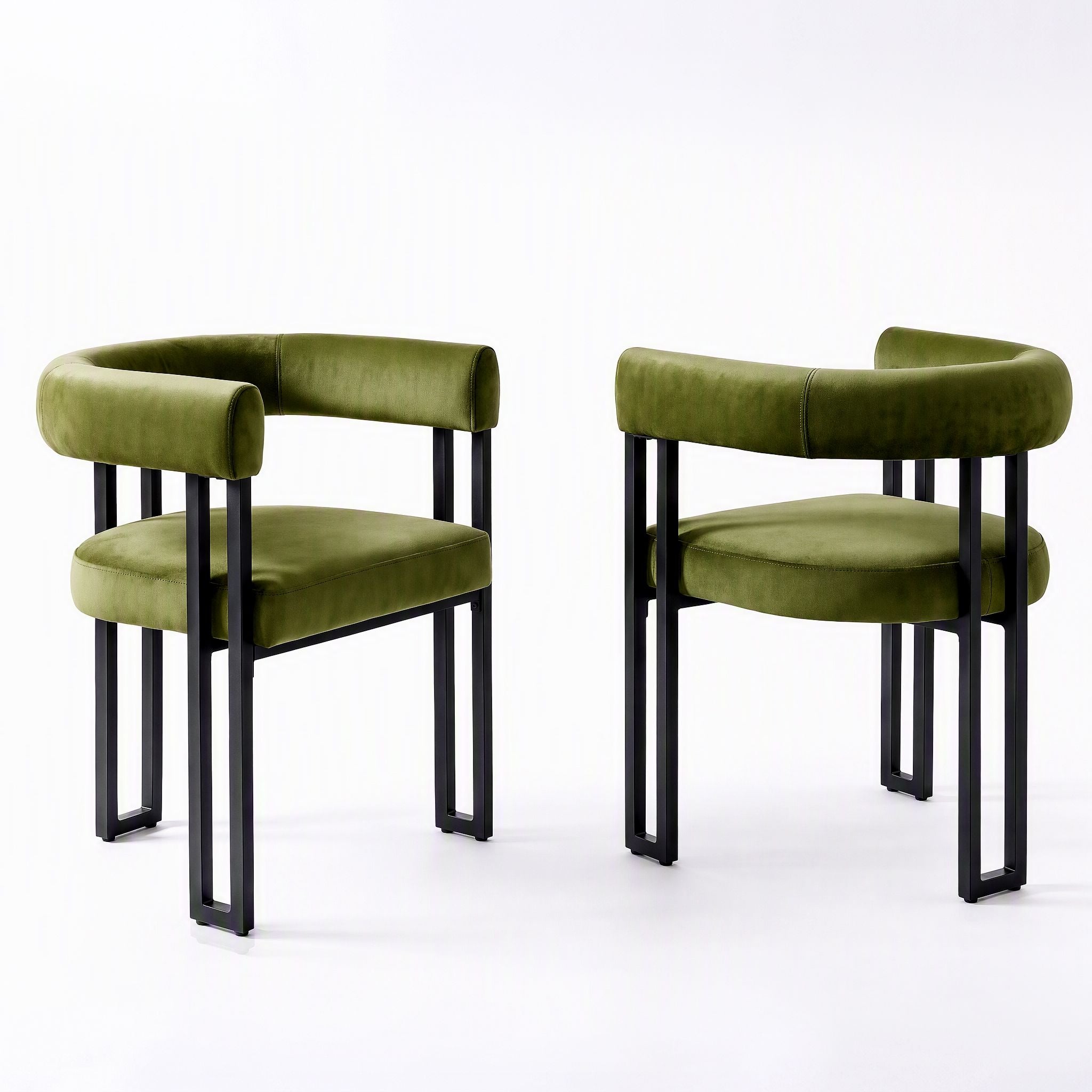 Artiss Dining Chairs Set of 2 Velvet Upholstered Barrel Chairs with Curved Armrests &amp; Back Green