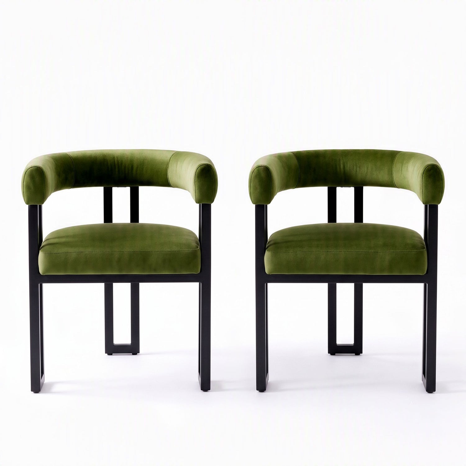 Artiss Dining Chairs Set of 2 Velvet Upholstered Barrel Chairs with Curved Armrests &amp; Back Green