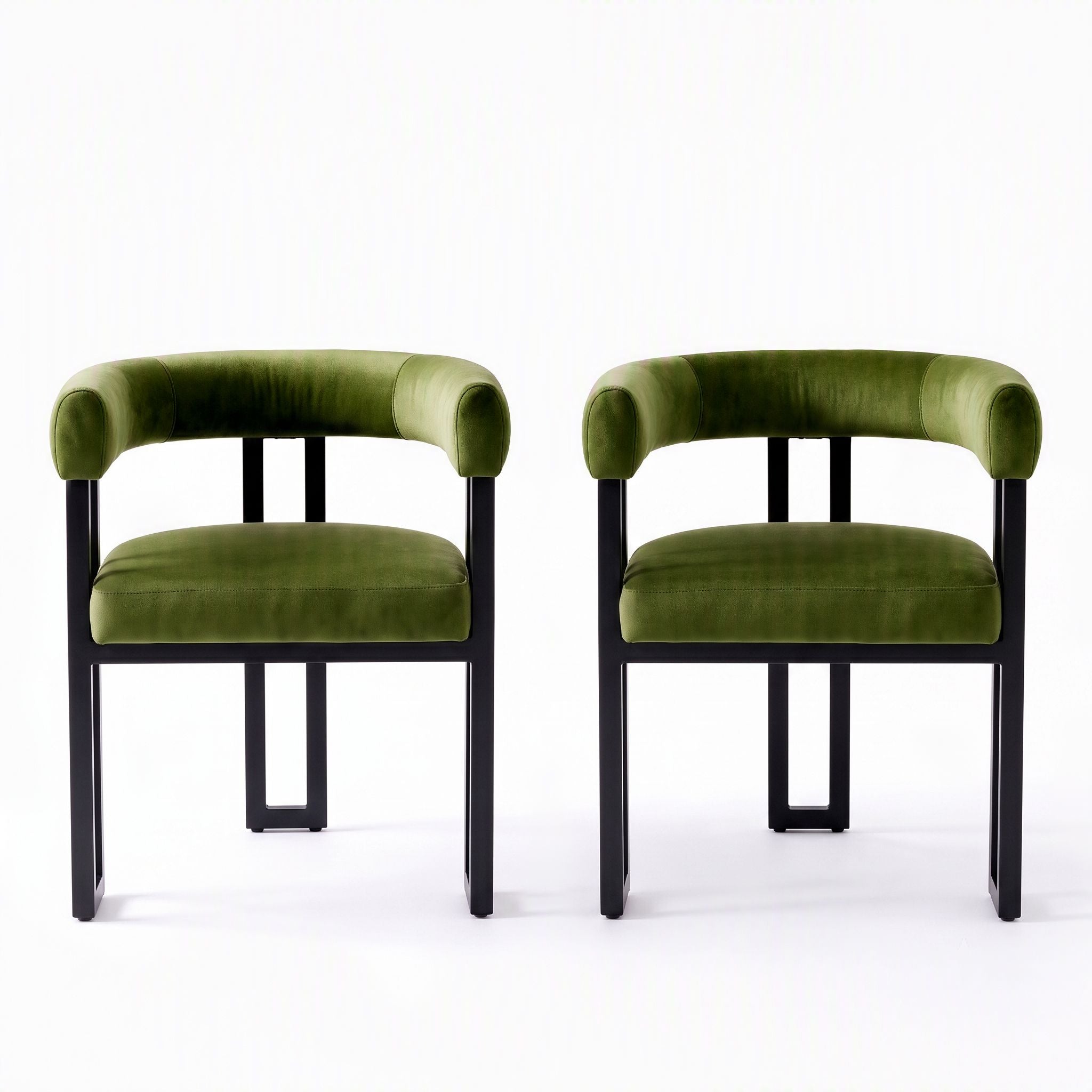 Artiss Dining Chairs Set of 2 Velvet Upholstered Barrel Chairs with Curved Armrests &amp; Back Green