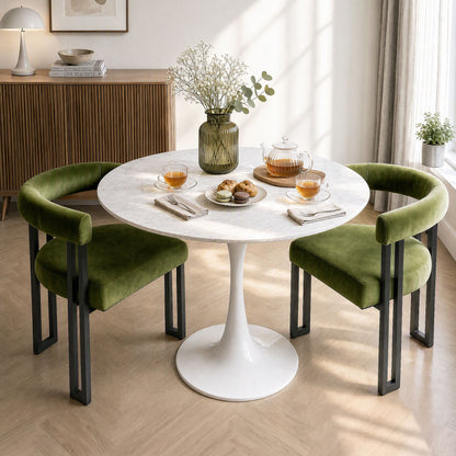 Artiss Dining Chairs Set of 2 Velvet Upholstered Barrel Chairs with Curved Armrests &amp; Back Green