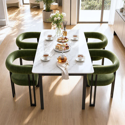 Artiss Dining Chairs Set of 2 Velvet Upholstered Barrel Chairs with Curved Armrests &amp; Back Green