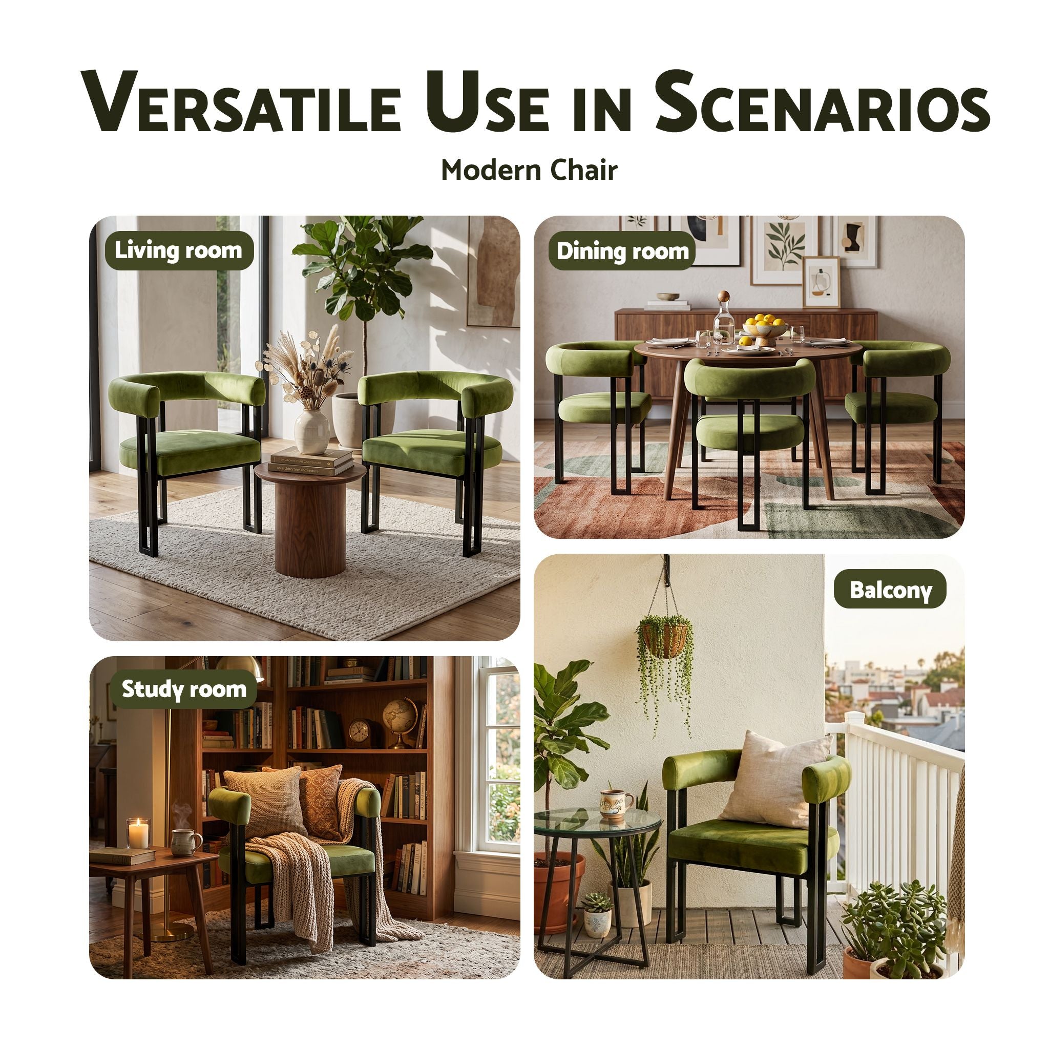 Artiss Dining Chairs Set of 2 Velvet Upholstered Barrel Chairs with Curved Armrests &amp; Back Green