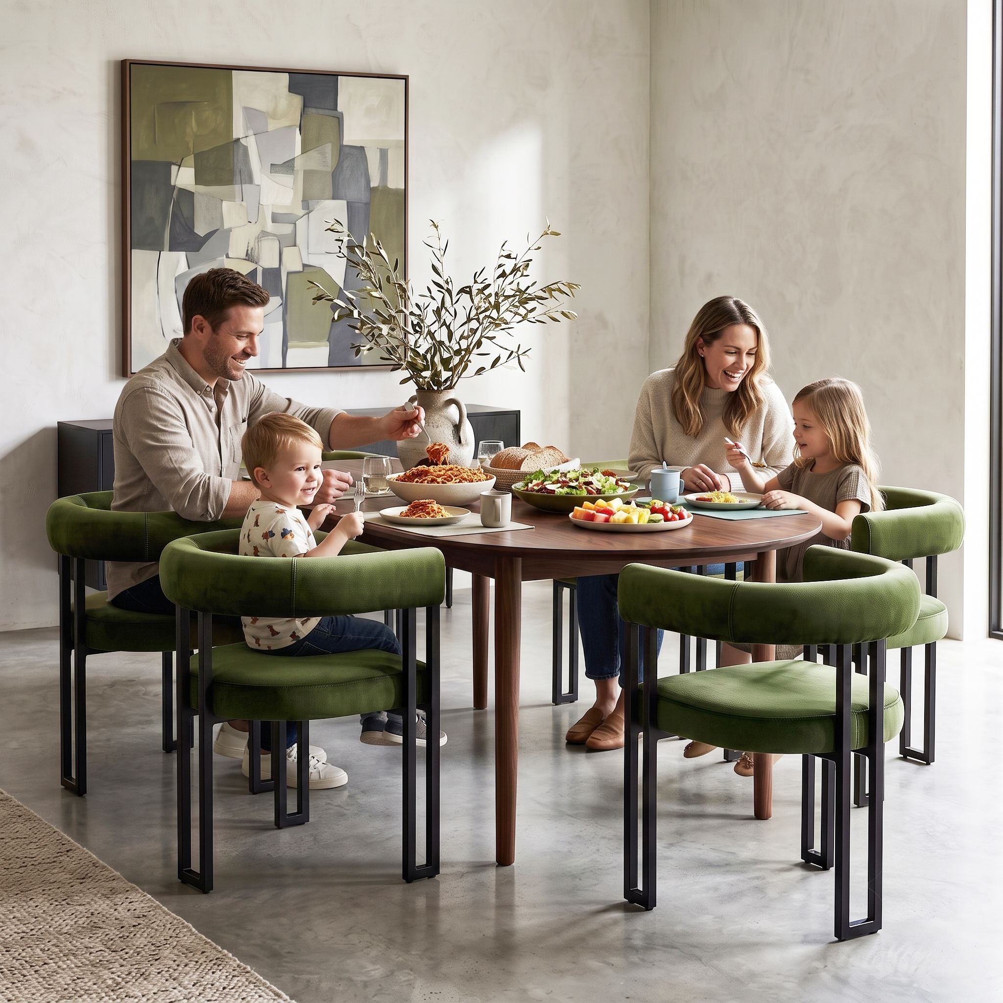 Artiss Dining Chairs Set of 2 Velvet Upholstered Barrel Chairs with Curved Armrests &amp; Back Green