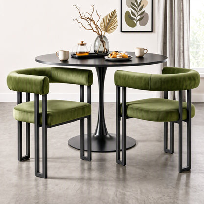 Artiss Dining Chairs Set of 2 Velvet Upholstered Barrel Chairs with Curved Armrests &amp; Back Green