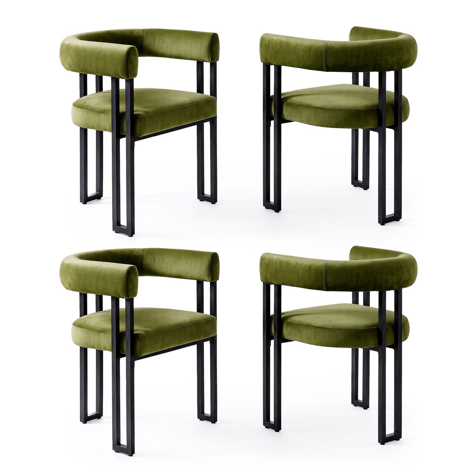 Artiss Dining Chairs Set of 4 Velvet Upholstered Barrel Chairs with Curved Armrests &amp; Back Green