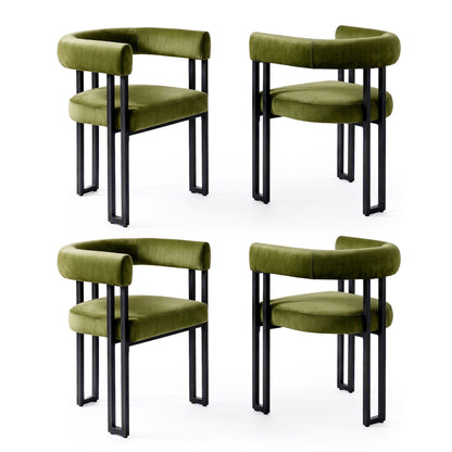 Artiss Dining Chairs Set of 4 Velvet Upholstered Barrel Chairs with Curved Armrests &amp; Back Green